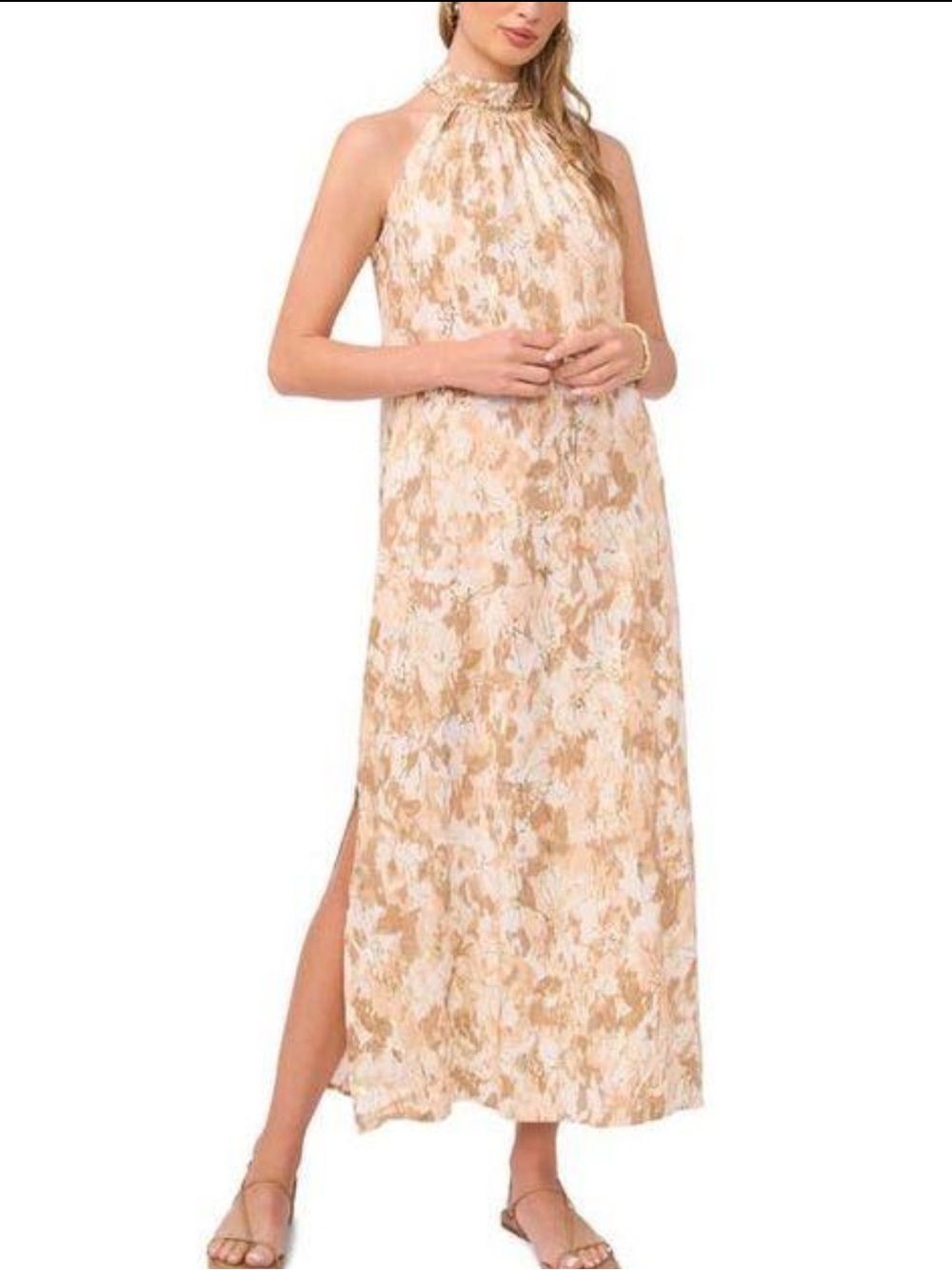 ✨NWT✨Vince Camuto Rustic Romance Metallic Floral Maxi Dress Natural Small